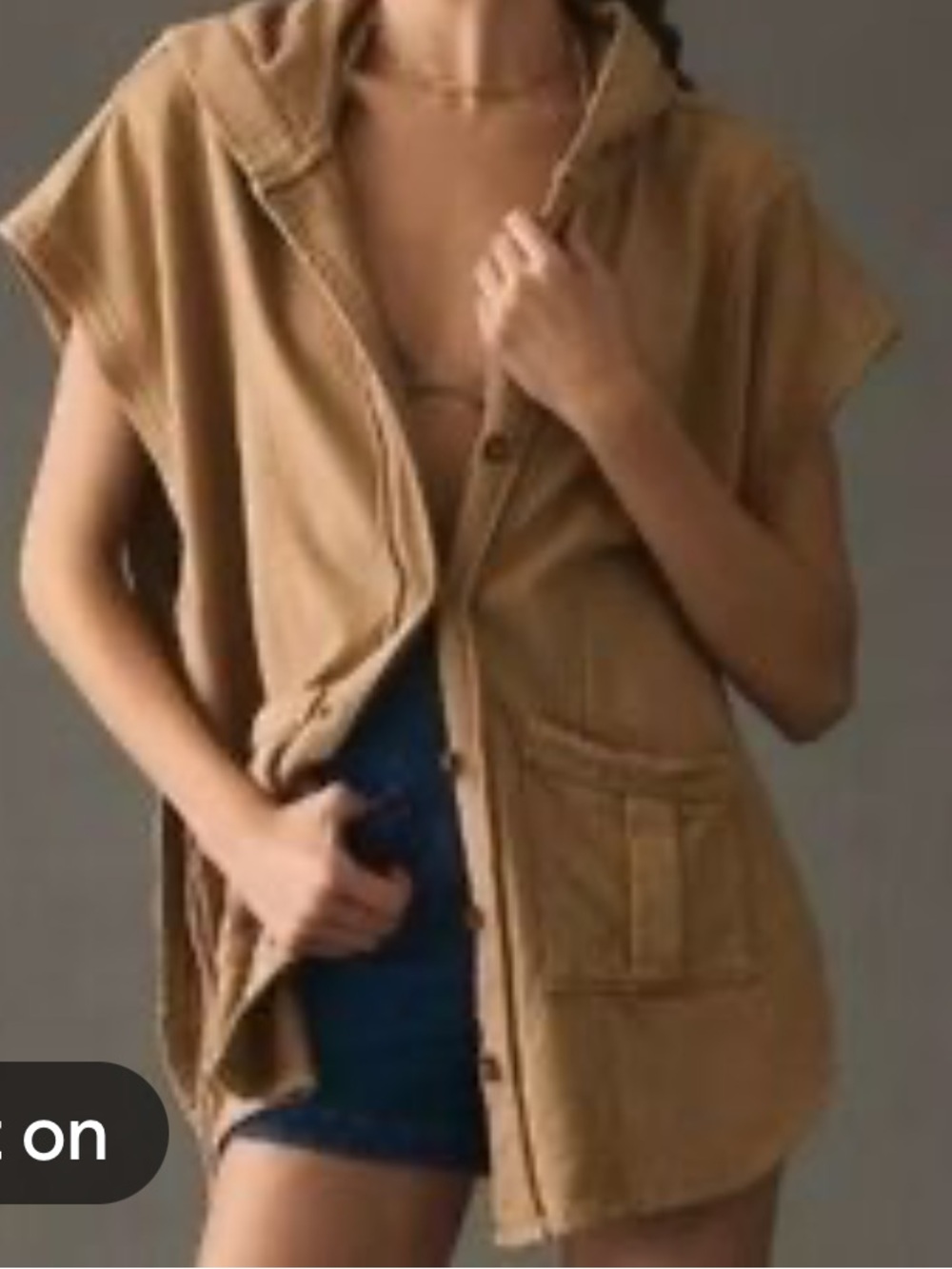 Anthropologie Pilcro Oversized Hooded Button-Front Vest Jacket in Tan
